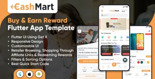 CashMart v1.0 - 购物并赚取奖励应用程序模板 - 使用 GetX 的 Flutter 移动应用程序模板