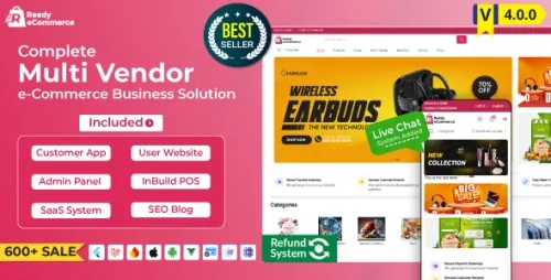 Ready ecommerce v4.0 - 完整的多供应商电子商务移动应用程序,带有商店 POS 的客户网站
