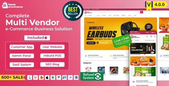 Ready ecommerce v4.0 - 完整的多供应商电子商务移动应用程序，带有商店 POS 的客户网站