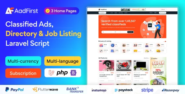 Aadfirst v5.0.0 - Classified Ads, Directory & Job Listing Laravel Script