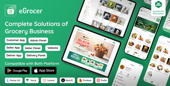 eGrocer - Online Multi Vendor Grocery Store, eCommerce Flutter Full App | Admin Panel | Web Version