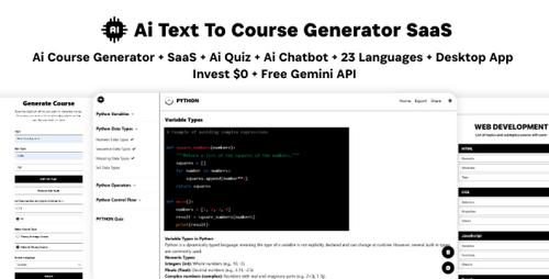 More information about "Ai Course Generator v1.0 - Text To Course SaaS Ai Video & Image Content Payment Earn Gemini React Admin"