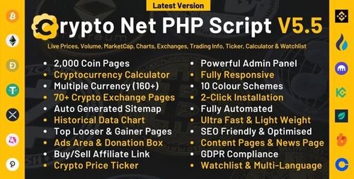 More information about "Crypto Net v6.0 - CoinMarketCap, Prices, Chart, Exchanges, Crypto Tracker, Calculator & Ticker PHP Script"