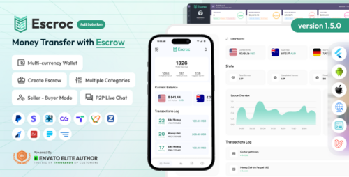 More information about "Escroc v1.2.0 - Money Transfer with Escrow Full Solution - nulled"