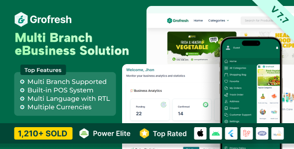 GroFresh v7.7 - (Grocery, Pharmacy, eCommerce, Store) App and Web with Laravel Admin Panel + Delivery App - nulled