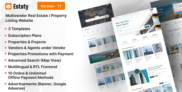 Estaty v1.1 - Multivendor Real Estate / Property Listing Website (Subscription Based) - nulled