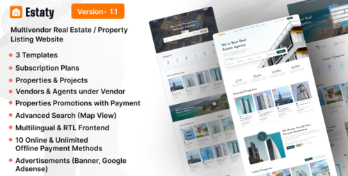 More information about "Estaty v1.1 - Multivendor Real Estate / Property Listing Website (Subscription Based) - nulled"