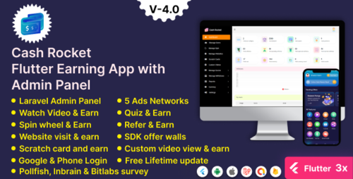 More information about "Cash Rocket v6.0 – Flutter Online Earning App with Admin Panel"