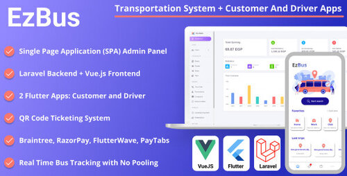 More information about "EZBus - Transportation Management Solution - Two Flutter Apps + Backend + Admin panel"