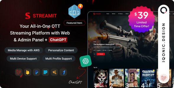 Streamit Laravel v1.3.1 - Movie, TV Show, Video Streaming Platform With Laravel with ChatGPT