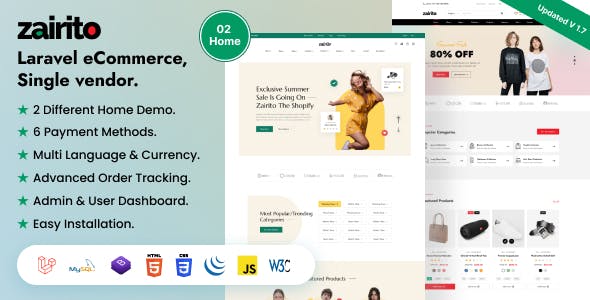 Zairito v1.7 - Laravel eCommerce System - Single vendor-第1张图片-Ceacer网络