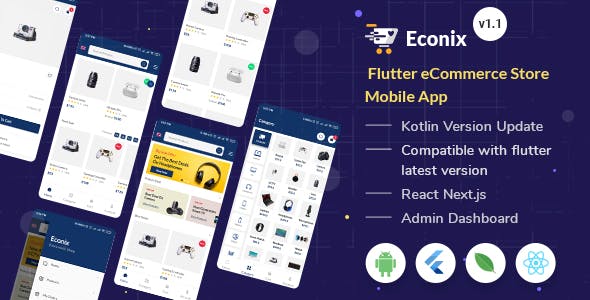 Econix v1.1 - Flutter 电子商务商店移动应用程序 + React 节点管理仪表板