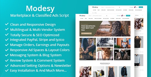 【PHP源码】Modesy v2.4.2 - 市场和分类广告脚本 NULLED