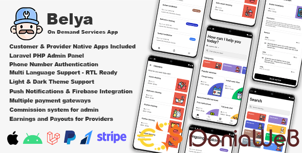 Belya - 按需服务应用程序 | 带有管理面板的客户和供应商应用程序