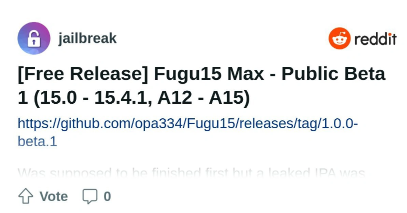 越狱工具 Fugu15 Max 公测版发布：支持 A12-A15 芯片、iOS 15.0-15.4.1 更新的 iPhone 手机-第1张图片-Ceacer网络