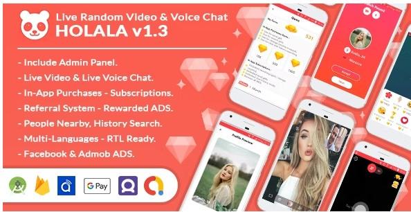 HOLALA v1.3.7 - 实时随机视频 - 语音通话 + 管理面板 + 应用内购买 + 奖励广告