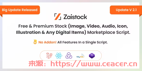 Zaistock v2.1 - 免费和高级图片、视频、音频、图标插图脚本