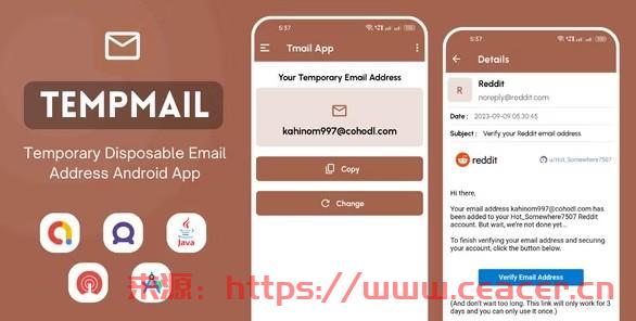 TempMail v1.0 - 带有 AdMob 广告的临时一次性电子邮件地址应用程序源码-第1张图片-Ceacer网络